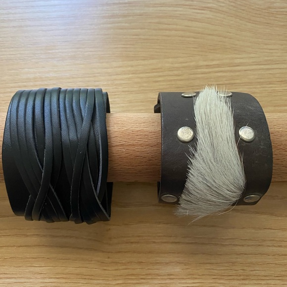 Jewelry - Leather cuff with fur detail and Faux leather cuff